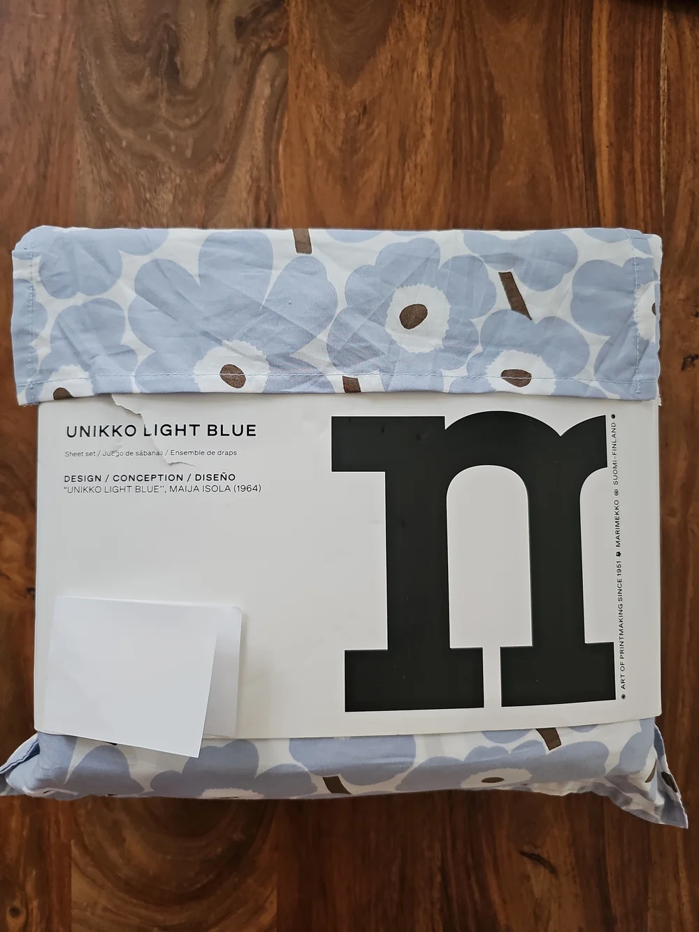 Marimekko Queen Sheet Set Mini Unikko Light Blue Floral Cotton New